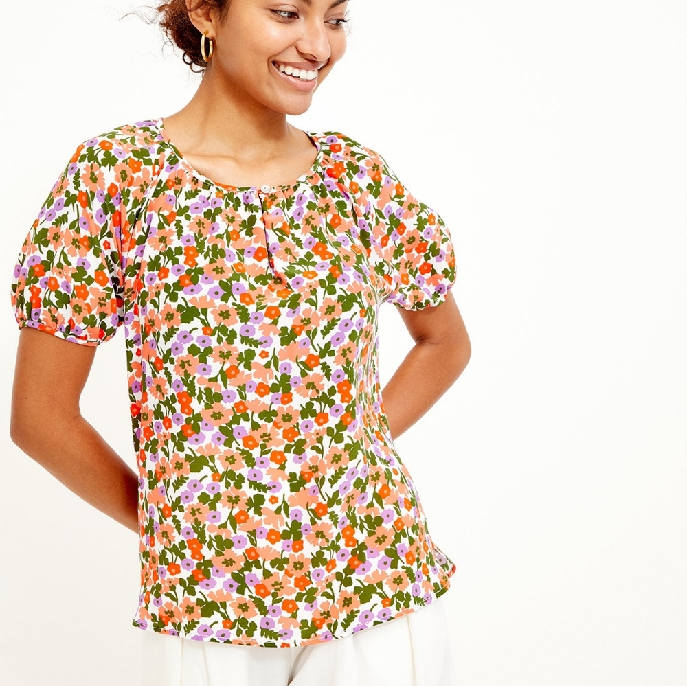 Amour Vert Lotta 100% silk blouse floral flowers washable